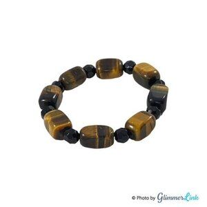 Tiger's Eye & Black Faceted Beads Stretch Bracelet